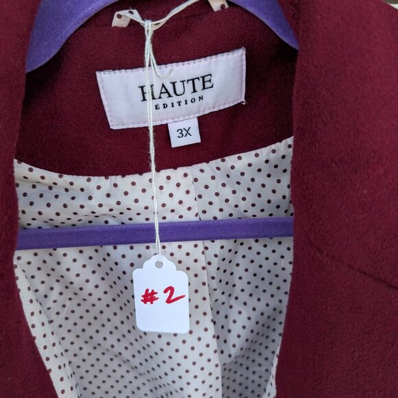 Haute Edition Women’s Maroon Wool Blend Coat – Size 3X – Polka Dot Lining - Picture 2 of 7